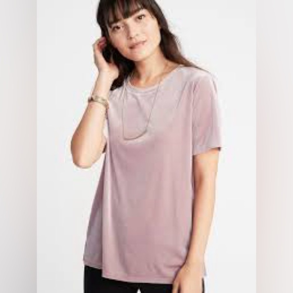 Old Navy Velvet Top Rose Pink XL Plus Short Sleeve Scalloped Hem